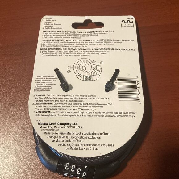 Master Lock 4 ft. 4-Dial Combination Steel Locking Cable #8143D Black - Picture 2 of 2